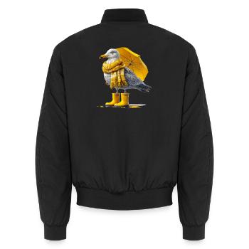 Mouette avec parapluie jaune et bottes - Bomber unisexe - noir - Dos - AI Model Male 185 light (185cm)