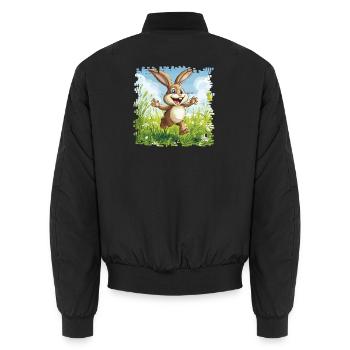 Lapin joyeux dans la prairie printanière - Bomber unisexe - noir - Dos - AI Model Male 185 light (185cm)