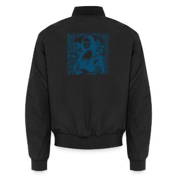 Blue modern Mona-Lisa motif with wave print - Unisex Bomber Jacket - black - Back - AI Model Male 185 light (185cm)