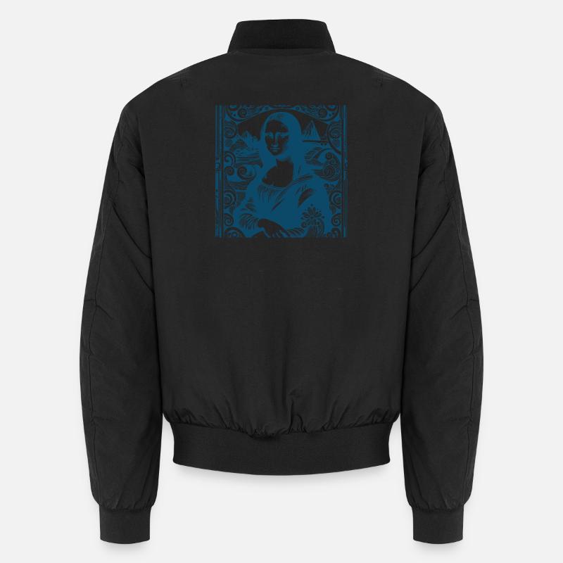 Motif Mona-Lisa moderne bleu avec imprimé vagues Bomber unisexe