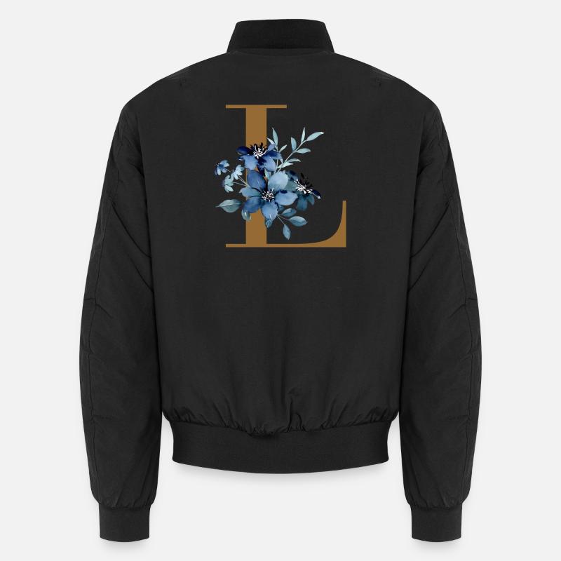 Blaues Blumen Monogramm Design Buchstabe L Unisex Bomberjacke
