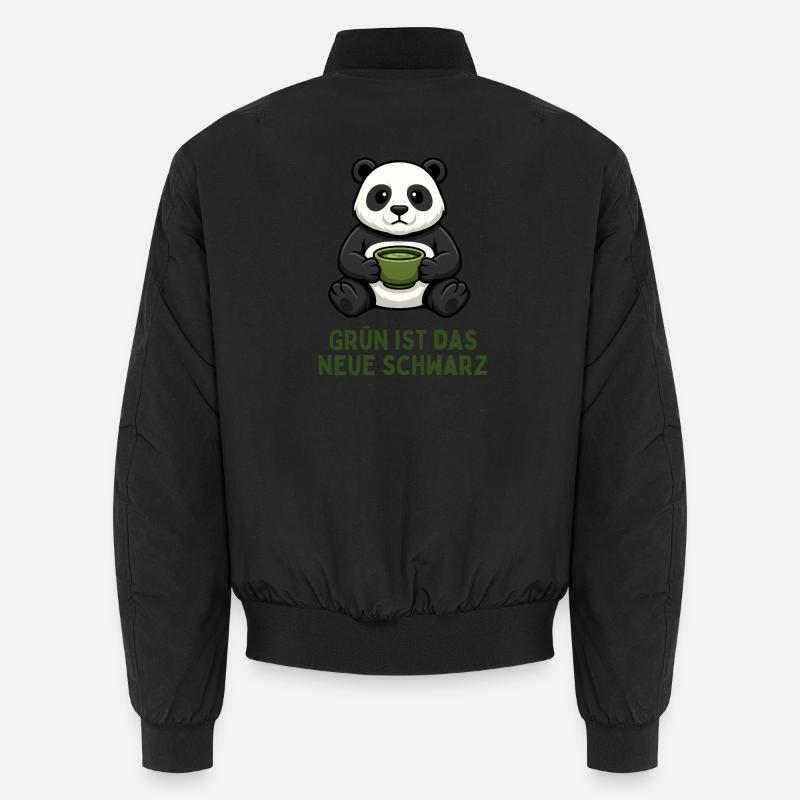 Panda Coffee Time Green Tea Drink - Unisex Bomber Jacket - black