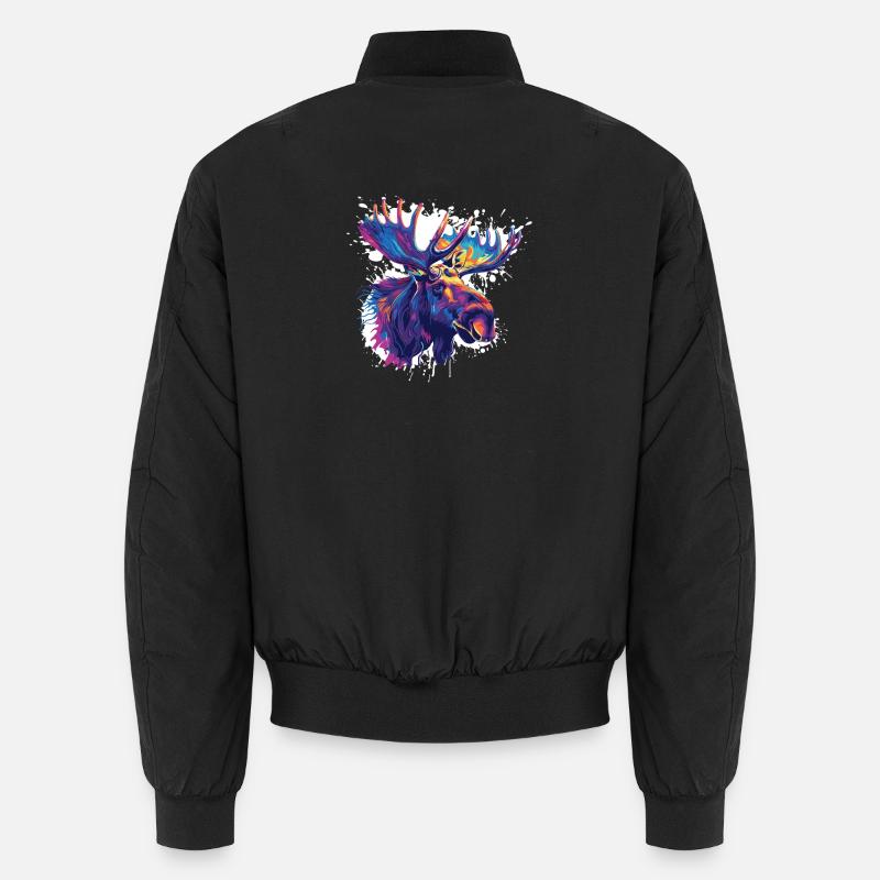 Bunter Elch Kopf Farbexplosion - Unisex Bomberjacke - Schwarz