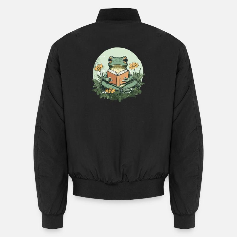 Frosch liest Buch im Blumenmeer Unisex Bomberjacke