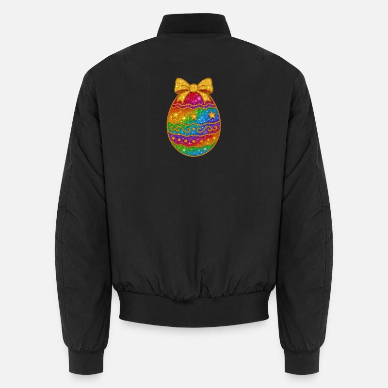 Rainbow Glitter Egg with Bow - Unisex Bomber Jacket - black