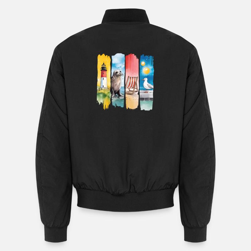 Maritim Leuchtturm Robbe Möwe Küste - Unisex Bomberjacke - Schwarz