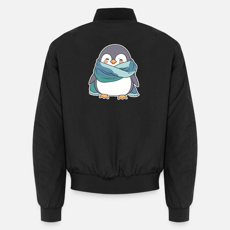Cozy Penguin in Winter Scarf - Unisex Bomber Jacket - black