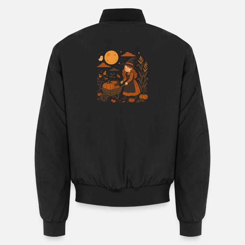 Sorcière d’automne avec chariot de citrouilles Bomber unisexe