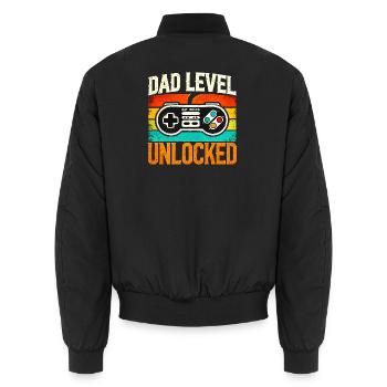Papa Level freigeschaltet Retro Controller, Väter - Unisex Bomberjacke - Schwarz - Hinten - AI Model Male 185 light (185cm)