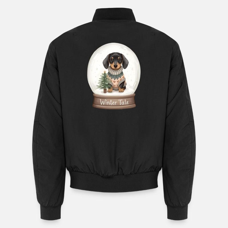 Dackel in Schneekugel – Winter Tale Unisex Bomberjacke