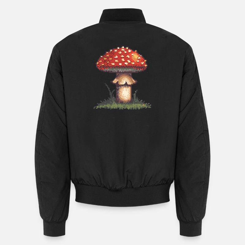 Pixel Mushroom Neon Retro - Unisex Bomber Jacket - black