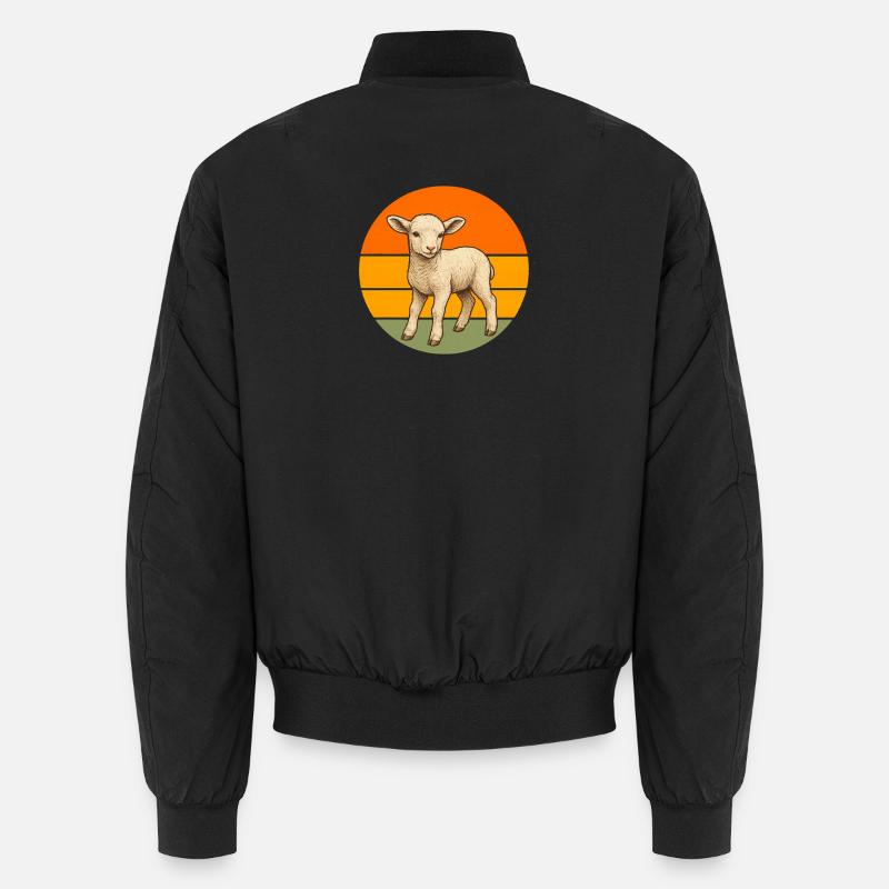 Lamb in Retro Sunset Circle - Unisex Bomber Jacket - black