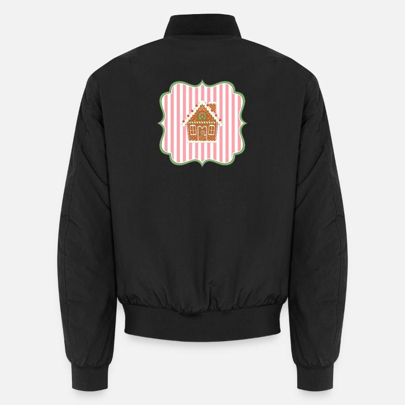 Gingerbread House Christmas Emblem Modern - Unisex Bomber Jacket - black