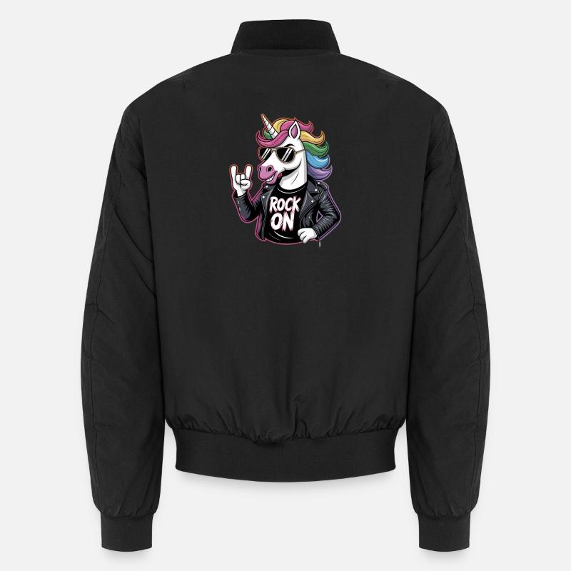 Rock On Unicorn With Rainbow Mane Leather Jacket Unisex Bomber Jacket