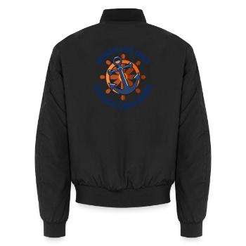 Cast off and worries overboard - Unisex Bomber Jacket - black - Back - AI Model Male 185 light (185cm)