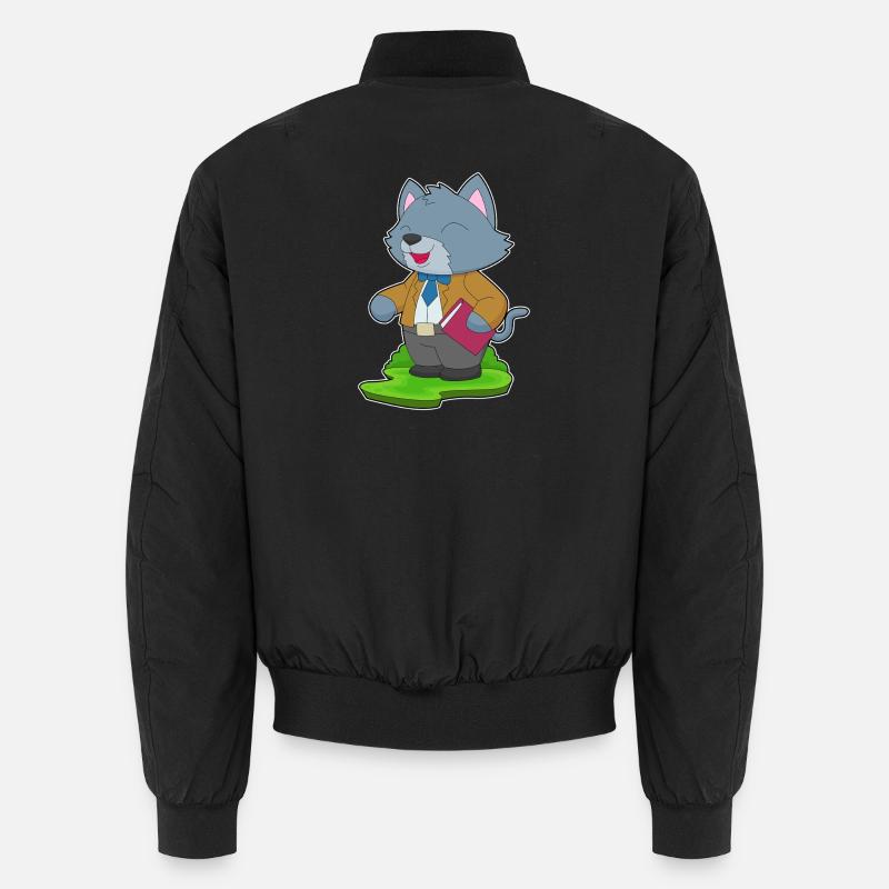 Katze Lehrer Buch Schule Unisex Bomberjacke