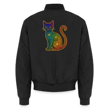 Regenbogen Glitzer Katze zu Halloween - Unisex Bomberjacke - Schwarz - Hinten - AI Model Male 185 light (185cm)