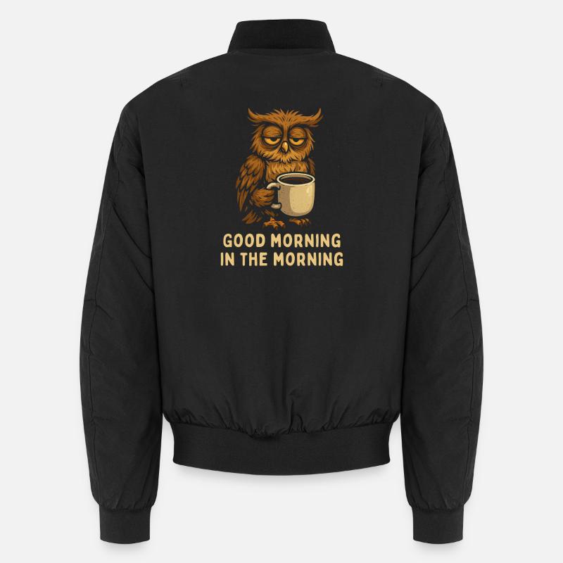 Sleepy Owl with Coffee Unisex Bomber Jacket
