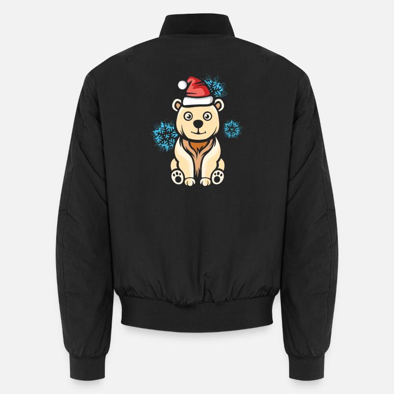 Christmas Polar Bear with Snowflakes - Unisex Bomber Jacket - black