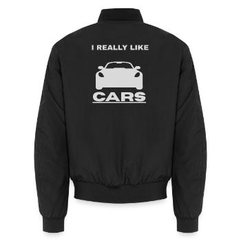 I Really Like Cars – Auto Fan & Motorsport Design - Unisex Bomberjacke - Schwarz - Hinten - AI Model Male 185 light (185cm)