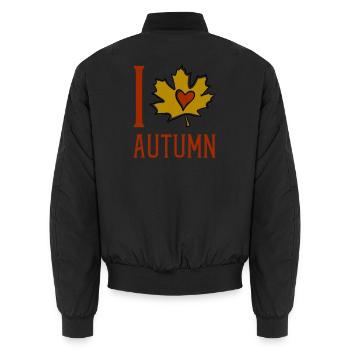 Herbstblatt Herzmotiv - Unisex Bomberjacke - Schwarz - Hinten - AI Model Male 185 light (185cm)