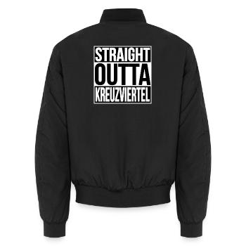 STRAIGHT OUTTA CROSS QUARTER - Unisex Bomber Jacket - black - Back - AI Model Male 185 light (185cm)