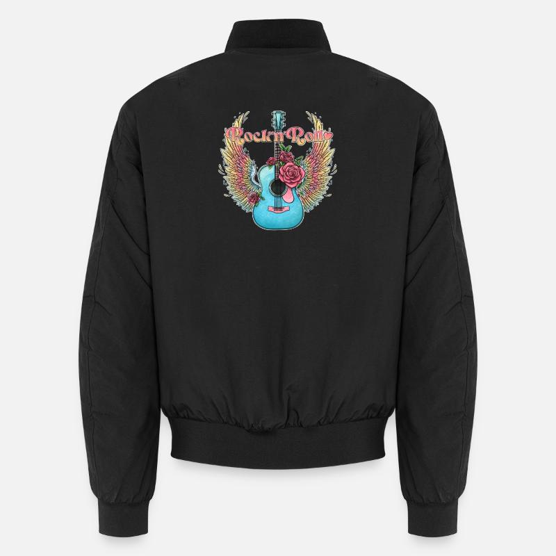 Blue Guitar Wings Roses Rock’n’Roll - Unisex Bomber Jacket - black