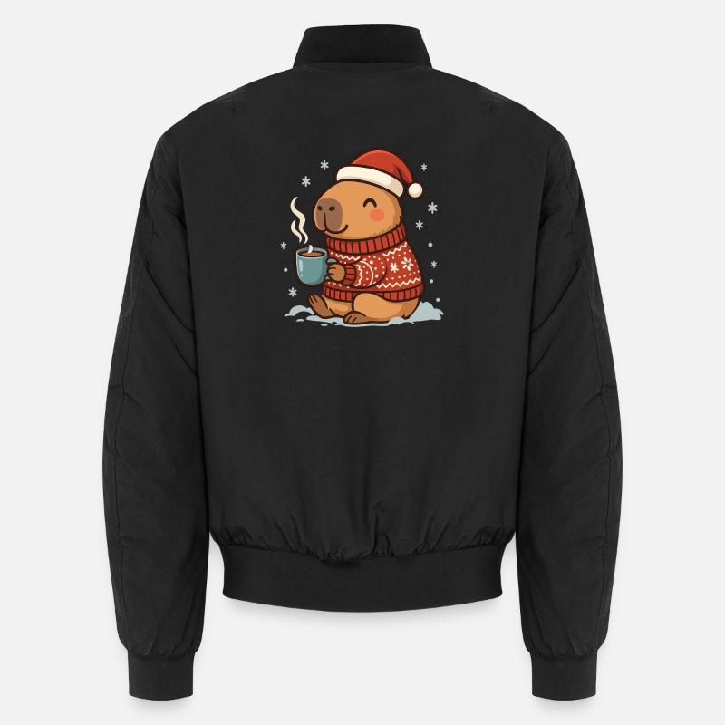 ✨ Cozy Capybara mit Kakao & Weihnachtsmütze Unisex Bomberjacke