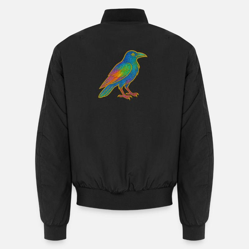 Corbeau | Corbeau | Écusson scintillant oiseau arc-en-ciel Bomber unisexe