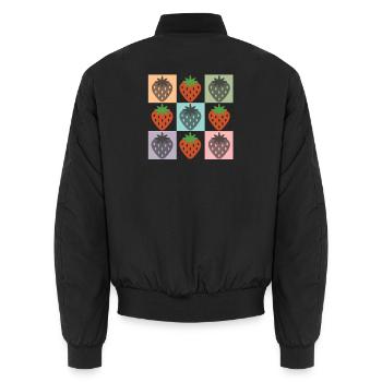 Pastel Strawberry Grid Chekered Strawberry - Unisex Bomber Jacket - black - Back - AI Model Male 185 light (185cm)
