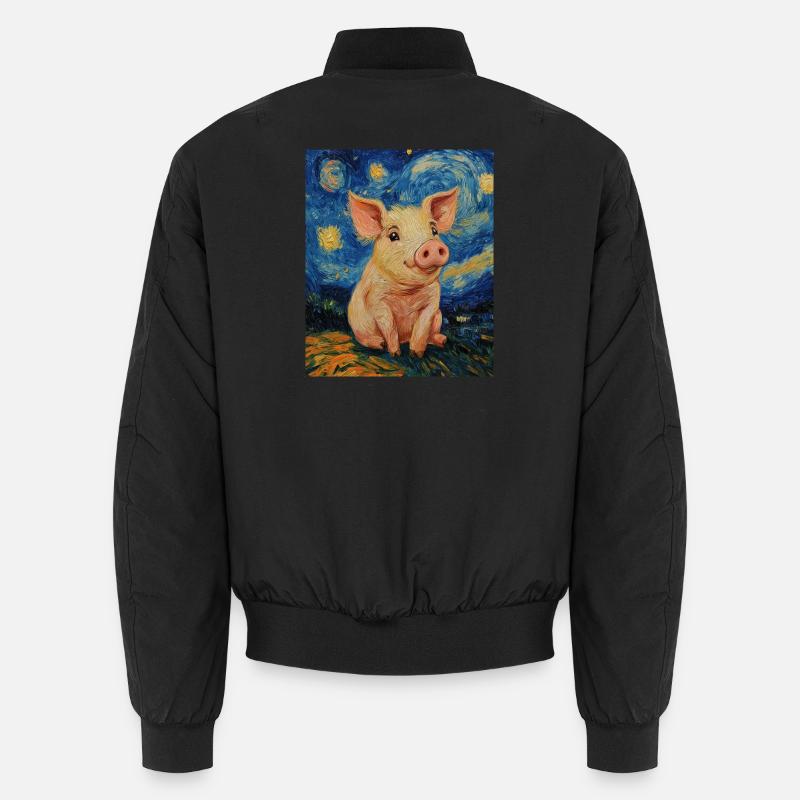 Schwein Ferkel Van Gogh Style Starry Night Unisex Bomberjacke