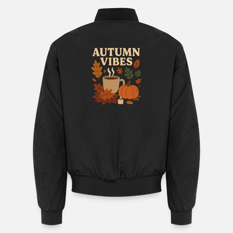 Fall Vibes: Coffee, Pumpkin & Leaves - Unisex Bomber Jacket - black