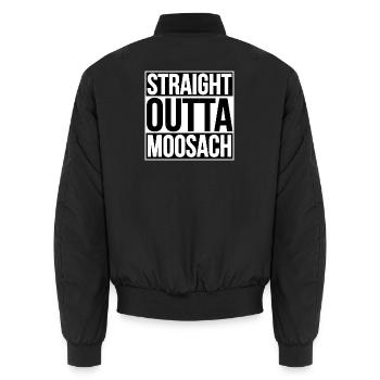 STRAIGHT OUTTA MOOSACH - Unisex Bomber Jacket - black - Back - AI Model Male 185 light (185cm)