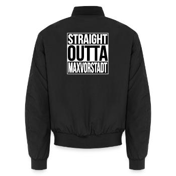 Straight Outta Maxvorstadt MÜNCHEN - Unisex Bomberjacke - Schwarz - Hinten - AI Model Male 185 light (185cm)