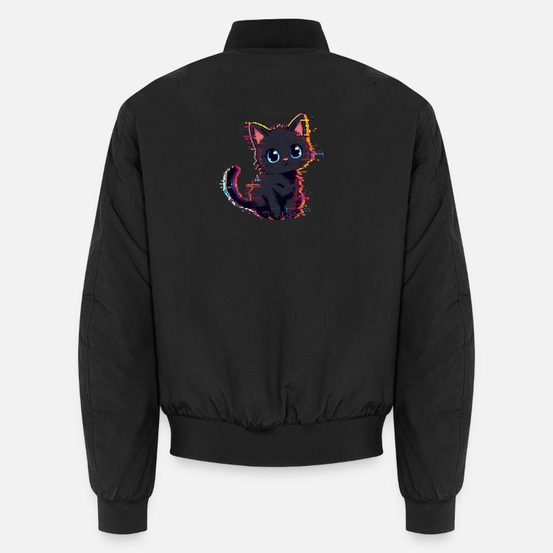 Neon Glitch Schwarze Katze Niedlich Unisex Bomberjacke