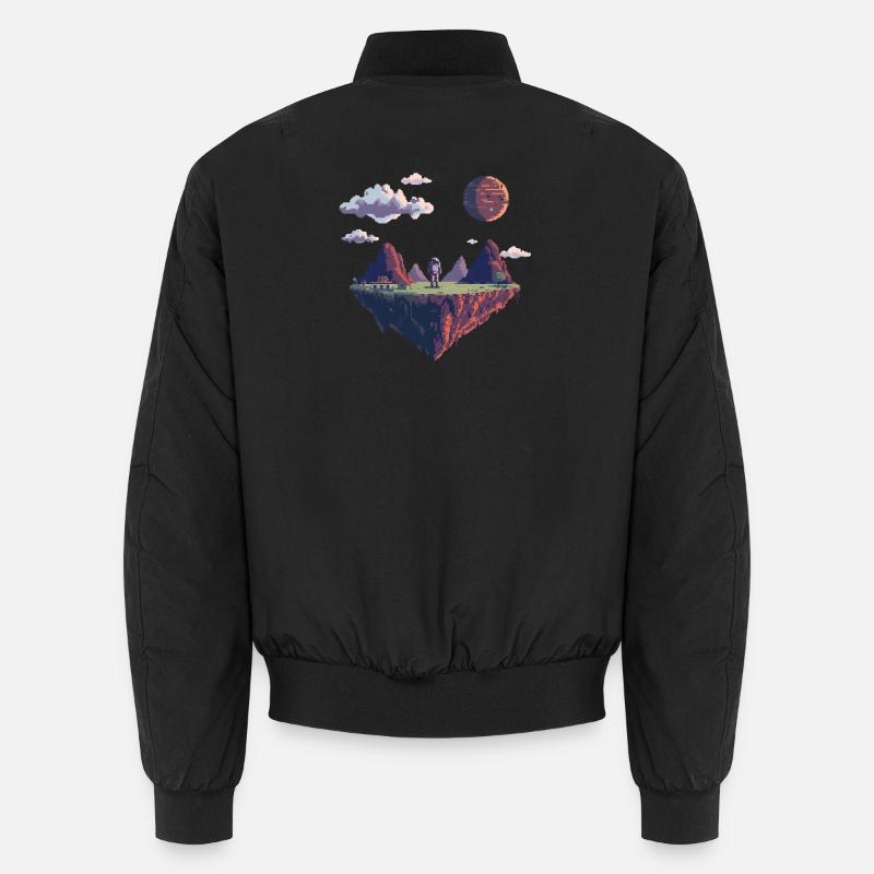 Astronaute pixel 8 bits sur une île flottante Bomber unisexe
