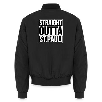 Straight Outta St Pauli HAMBURG - Unisex Bomber Jacket - black - Back - AI Model Male 185 light (185cm)