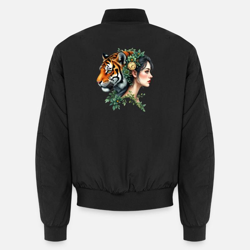 Florale Tigerfrau mit Uhr Unisex Bomberjacke
