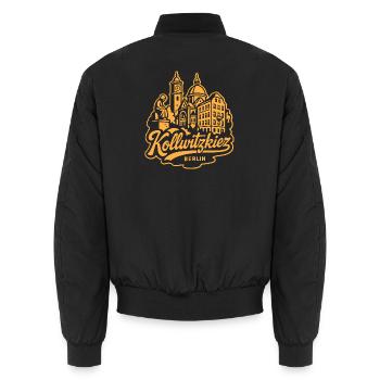 Kollwitzkiez Berlin Skyline Vintage Lettering  - Unisex Bomberjacke - Schwarz - Hinten - AI Model Male 185 light (185cm)