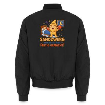 Der Sandzwerg schlägt zu ! - Unisex Bomberjacke - Schwarz - Hinten - AI Model Male 185 light (185cm)