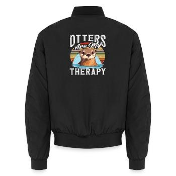 Rétro coucher de soleil loutre de mer dessin animé - Bomber unisexe - noir - Dos - AI Model Male 185 light (185cm)