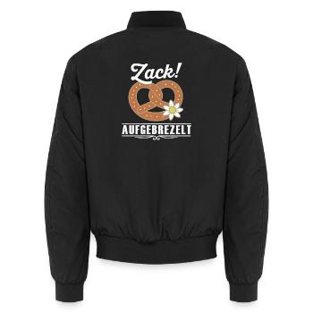 Zack aufgebrezelt – Lustiger Tracht Spruch - Unisex Bomberjacke - Schwarz - Hinten - AI Model Male 185 light (185cm)