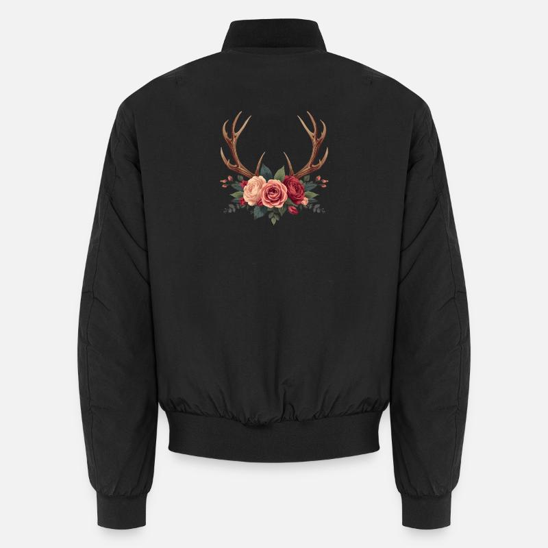 Hirschgeweih & Rosen - Boho Nature Design Unisex Bomberjacke