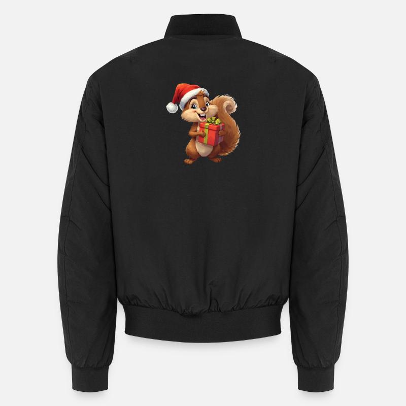 Weihnachts-Eichhörnchen mit Geschenk - Unisex Bomberjacke - Schwarz