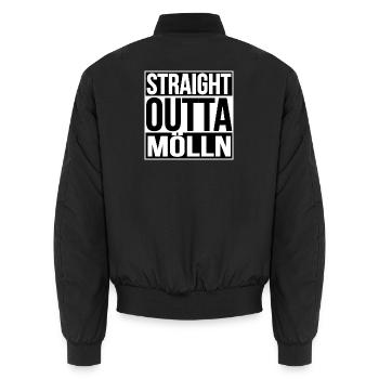 Straight Outta Mölln - Unisex Bomber Jacket - black - Back - AI Model Male 185 light (185cm)