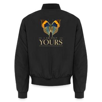 Butterfly LOVE Motif – I'm Just Yours - Unisex Bomber Jacket - black - Back - AI Model Male 185 light (185cm)