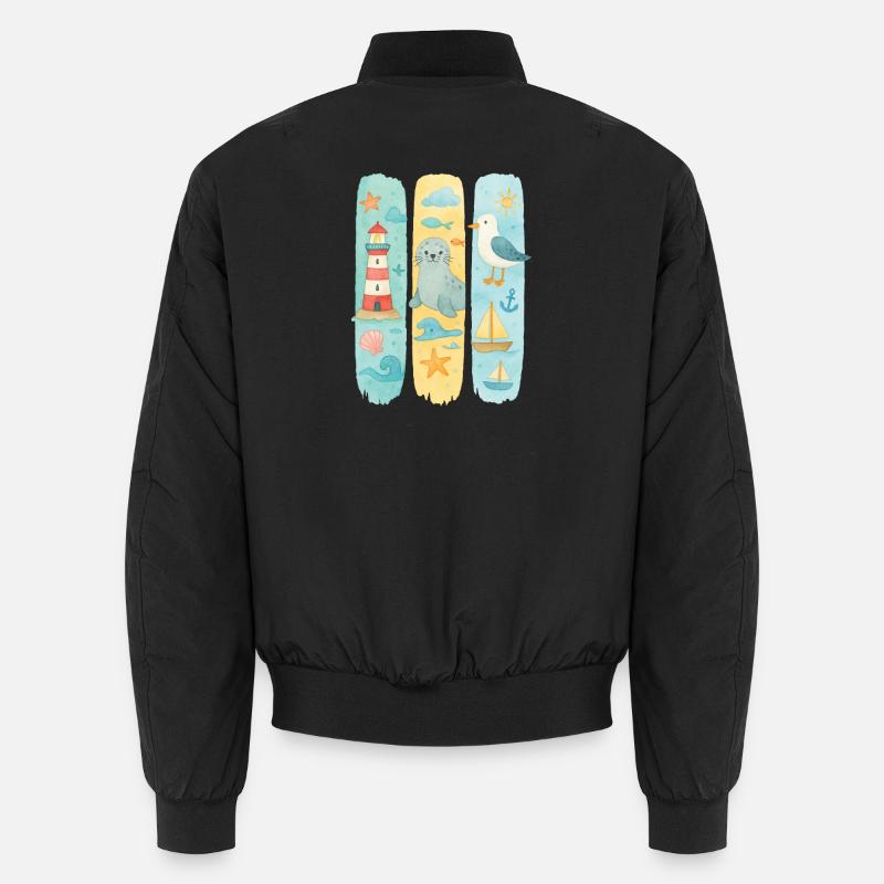 Maritim Leuchtturm Robbe Möwe Küste Unisex Bomberjacke