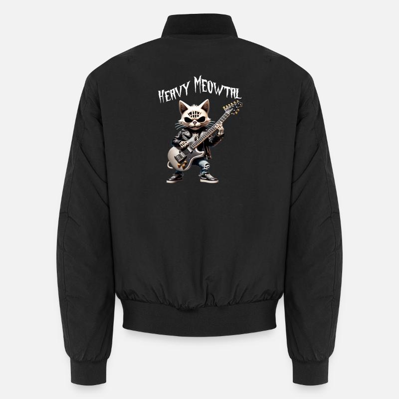 Cat Rocker with Guitar - Unisex Bomber Jacket - black
