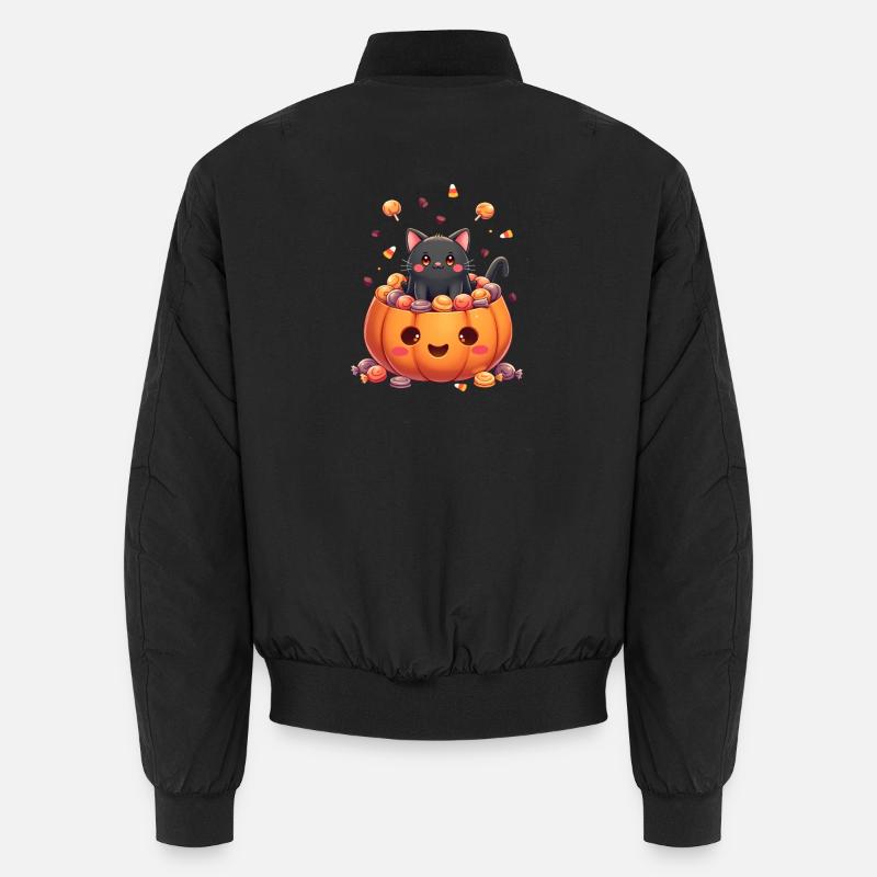 Halloween Cat with Halloween Pumpkin - Unisex Bomber Jacket - black