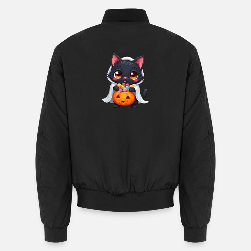 Chat d’Halloween avec citrouille d’Halloween - Bomber unisexe - noir
